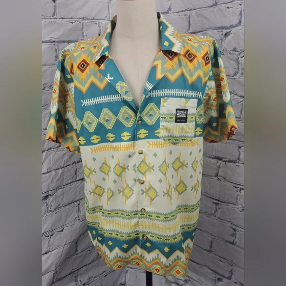 Saint Javelin Crimea Beach Party Hawaiian Open Collar Shirt Tribal Southwestern - Picture 3 of 10